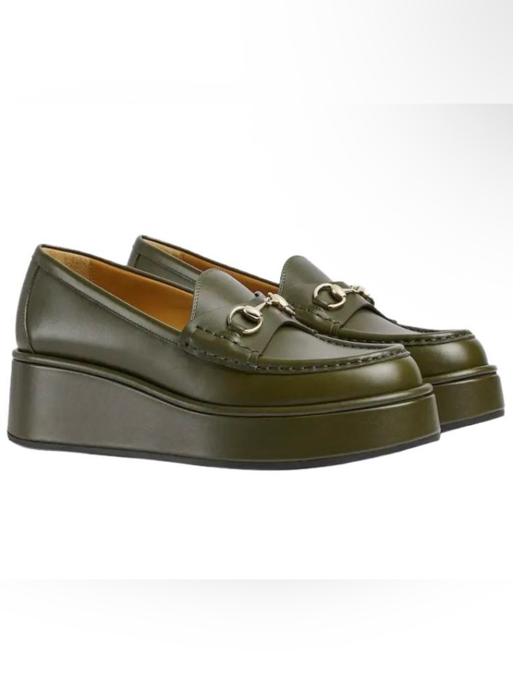 GUCCI Moccasin Leather Wedge Heels Real Betis glamour 5CM Luscious Green 794317